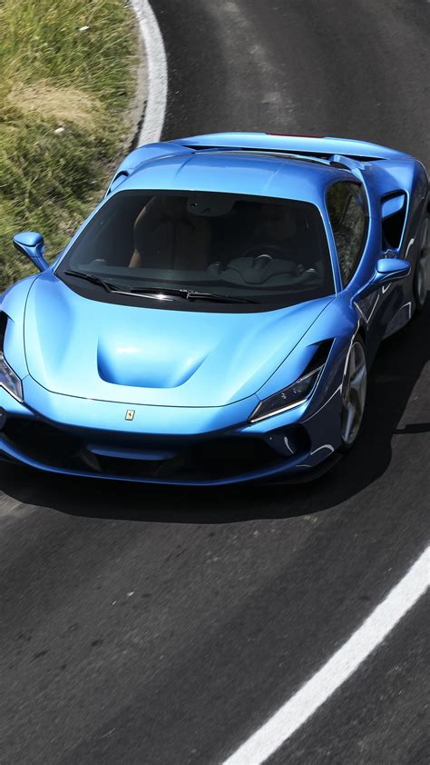 Download wallpaper 2160x3840 on-road, blue ferrari f8 tributo, 2160p ...