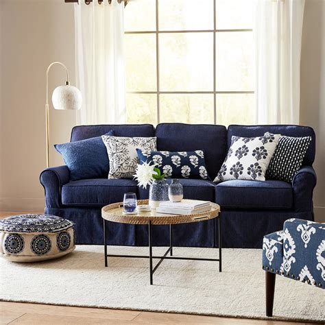 Lia Pierformance™ Navy Slub Weave Slipcovered Sofa | Pier 1 | Blue ...