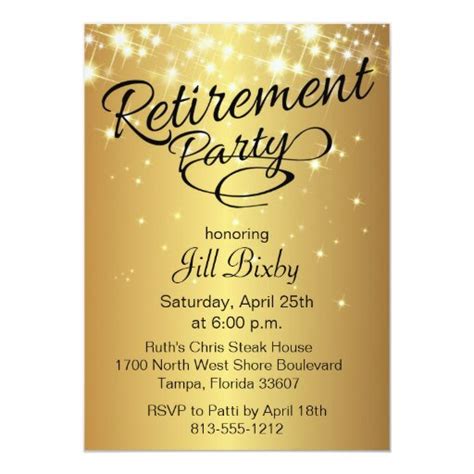 Gold Sparkly Retirement Party Invitation | Zazzle