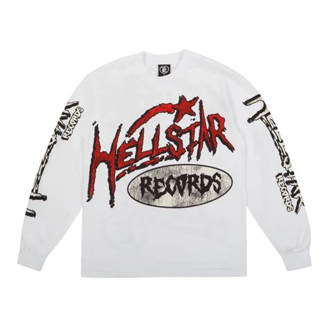 Hellstar Studios Records Long Sleeve Tee Shirt White – Origins NYC