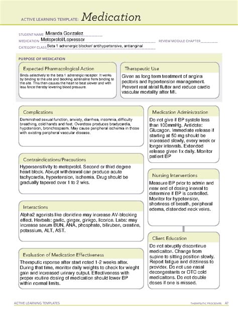 Ati Medication Template Metoprolol