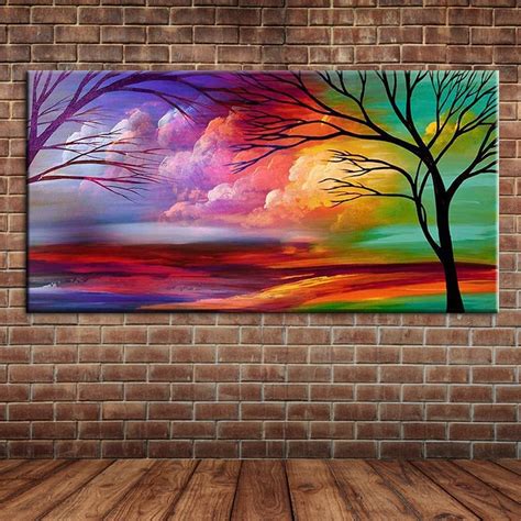 Modern Abstract Art Trees Oil Painting on Canvas Hand Painted Cloud ...