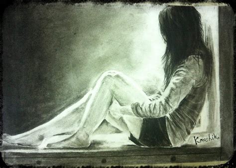 Realistic Charcoal painting of a Lonely Girl Drawing by Kaushik Varma ...