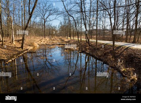 The Ohio and Erie Canal Towpath Trail paralleling a canal in the winter ...