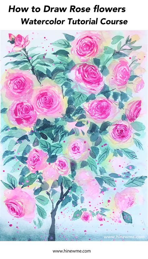 Watercolor rose flowers tutorial step by step for beginner