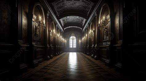 Dark Hallway Of A Gothic School Background, 3d Rendering Dark Hall ...