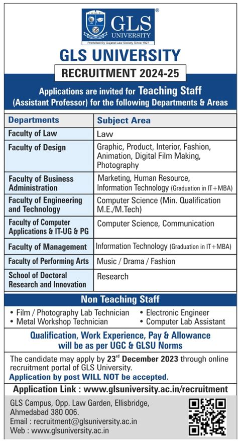 Teaching and Non-Teaching Faculty recruitment at GLS University ...