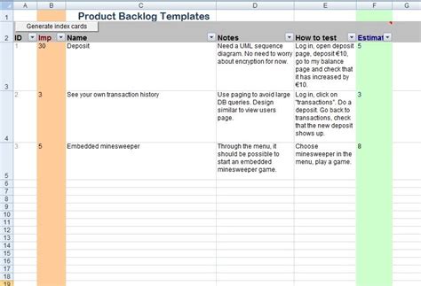 Project Backlog Template Excel