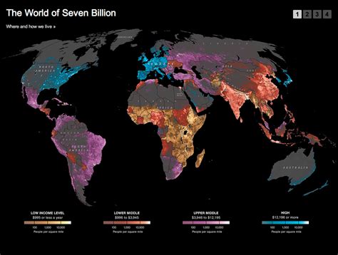 World population densities mapped – FlowingData