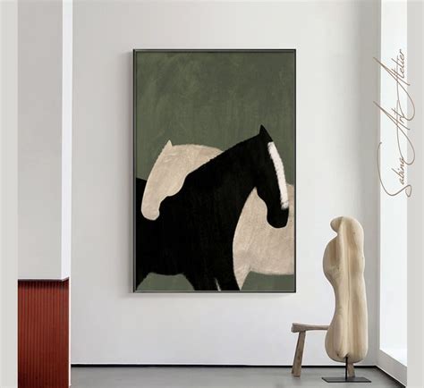 Abstract Oil Painting Wall Art, Large Original Horses on Canvas, Modern ...