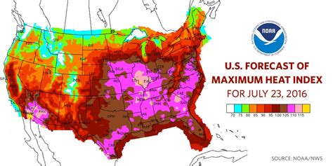 U.S. Forecast of maximum heat index for July 23, 2016 - Vivid Maps