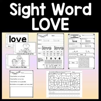 Sight Word of the Day LOVE {4 Worksheets and 2 Books!} Sight Word LOVE