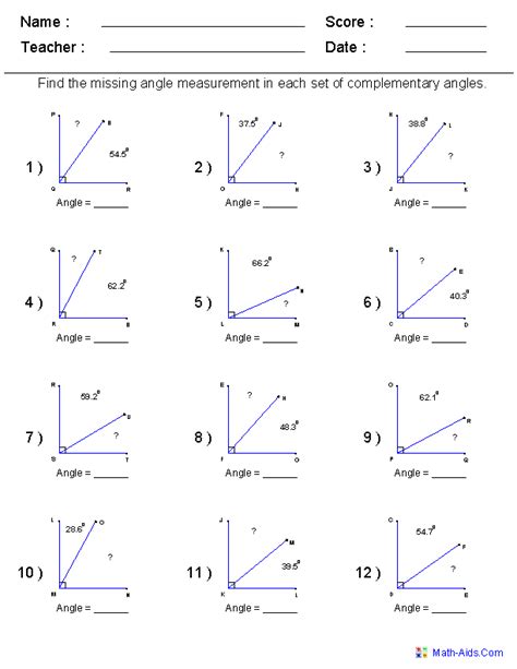 Supplementary And Complementary Angles Worksheet