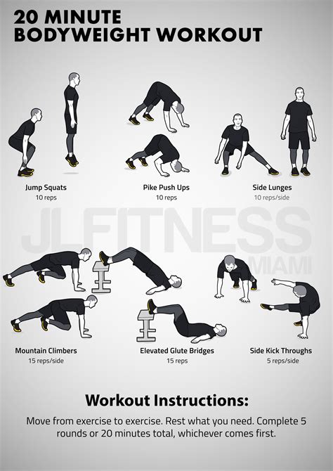 20 Minute Bodyweight Workout - JLFITNESSMIAMI- Easy to Follow Visual ...