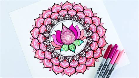 How to draw Lotus Mandala art for beginners | Easy Lotus Mandala ...