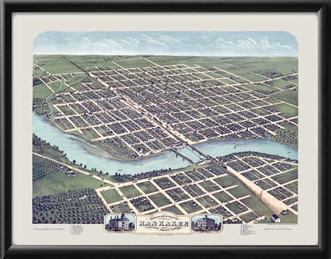 Kankakee IL 1869 Restored Map | Vintage City Maps