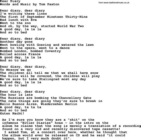 Dear Diary by Tom Paxton - lyrics