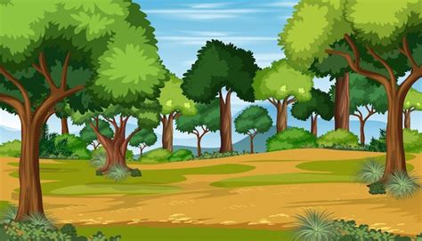 Free Vector | Blank nature forest landscape scene with many trees