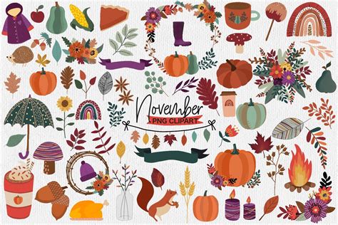 November Clipart | Fall Clipart Graphic by illuztrate · Creative Fabrica