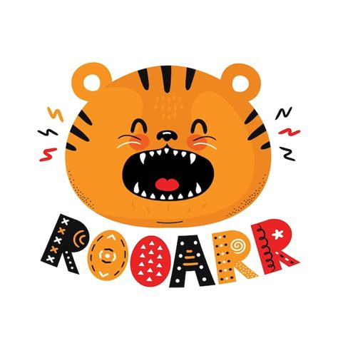 Premium Vector | Cute funny tiger. Roar quote