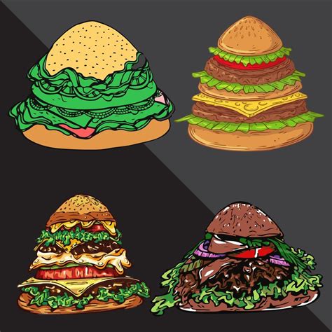 Set of hamburger and fries 17672610 Vector Art at Vecteezy