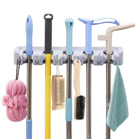 Reactionnx Mop Broom Holder, Wall Mounted Garden Tool Organizer Space ...