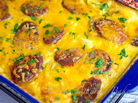 Cheesy Kielbasa Potato Casserole - The Midnight Baker