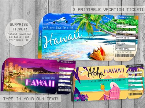 Hawaii Trip Ticket Printable Boarding Pass, Surprise Vacation, Instant ...