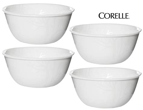 4 Corelle White Frost Round 12 oz Rice or 18 oz Soup Bowls Bare Silver ...