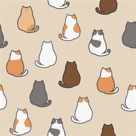 Cute Adorable Funny Cat Sitting Back Animals Cartoon Seamless Pattern ...