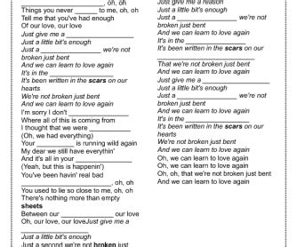 Song Worksheet: Just Give Me a Reason by Pink