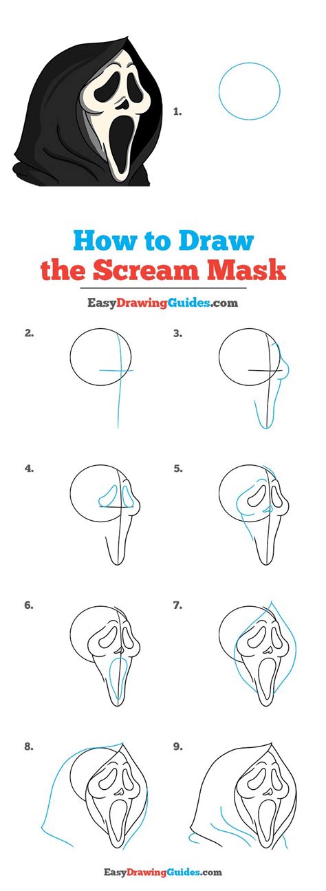 How to Draw the Scream Mask Step by Step Tutorial Image Scary Drawings ...