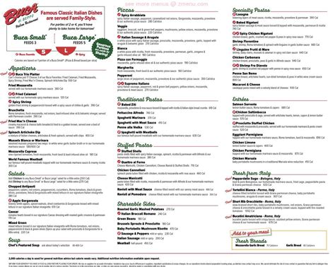 Online Menu of Buca di Beppo Italian Restaurant Restaurant, Palo Alto ...