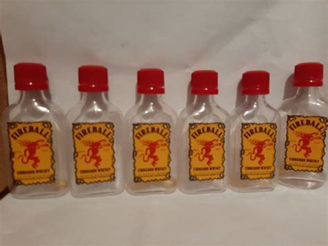 6 Fireball Mini Liquor Bottles, Empty, With Caps. 50ml Plastic USED ...