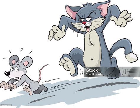 Cat Chasing A Mouse Stock Illustration - Download Image Now - Domestic ...