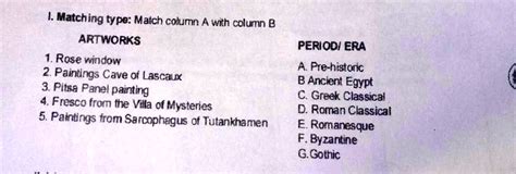 SOLVED: Matching type: Match column A with column B A. ARTWORKS 1. Rose ...