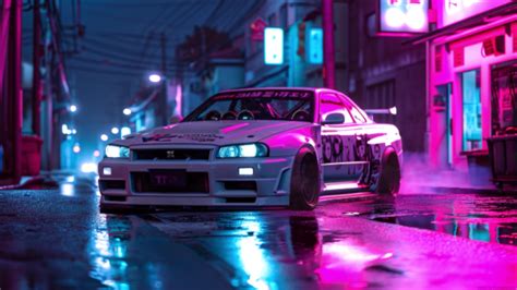 JDM Nissan Skyline GTR R34 Neon Street Live Wallpaper - MoeWalls