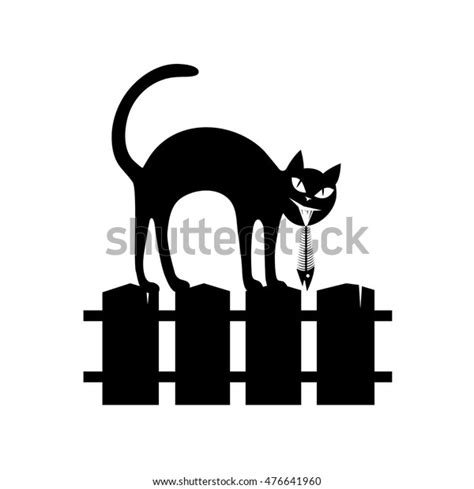 Black Silhouette Sitting Cat On Fence Stock Vector (Royalty Free ...