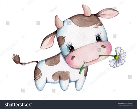 Watercolor Illustration Cute Cow Bull Symbol Stock Illustration ...