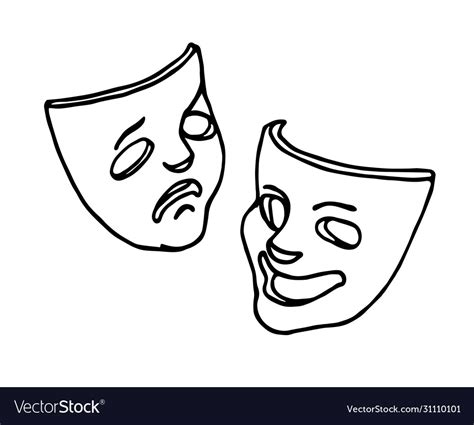 Theater masks comedy tragedy hand drawn Royalty Free Vector