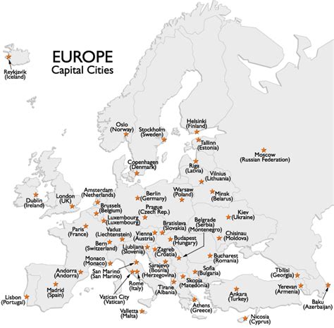 Capital Cities Map Of Europe