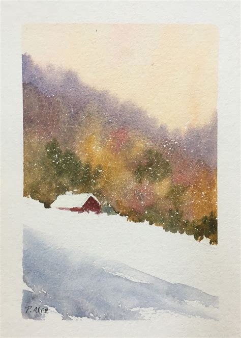 Snowy landscape | Watercolor landscape paintings, Winter landscape ...