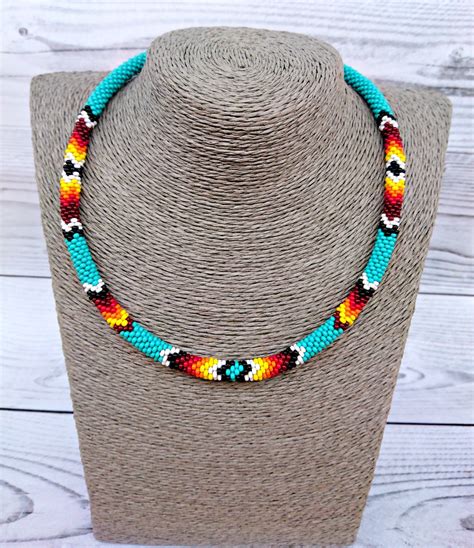 Thin Native American Indian Inspired beaded choker necklace | Etsy