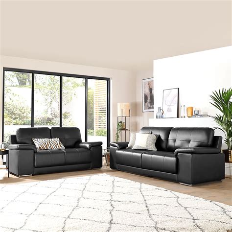 Kansas Black Leather 3+2 Seater Sofa Set | Furniture And Choice