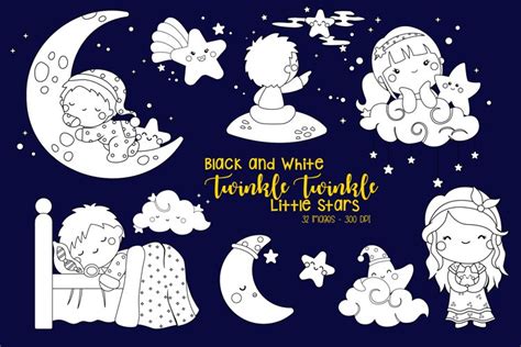 Black and White Twinkle Twinkle Little Star Clipart