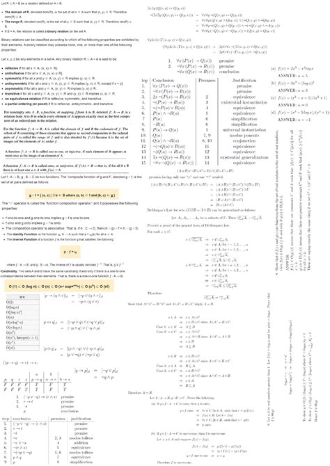 Cheatsheet - Summary Discrete Mathematics I - Let R E A x B be a ...