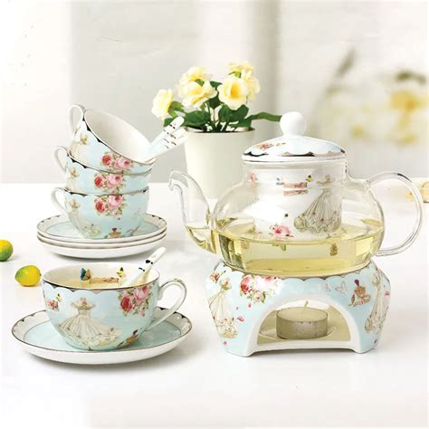 15 Pieces Modern Fashion European Style Tea Set Heatable Glass Teapot ...