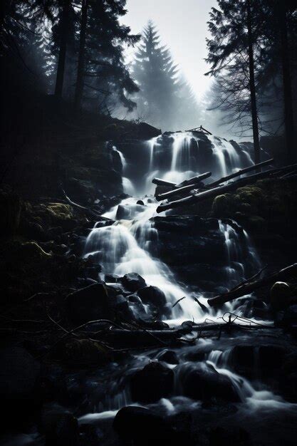 Premium Photo | Beautiful waterfall in the forest at night