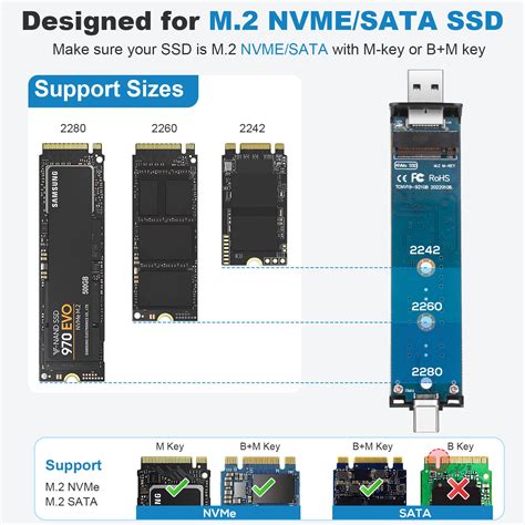 M.2 NVMe PCI-E SSD to USB 3.2 Type-C Enclosure Case Converter Adapter M ...