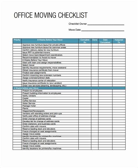 Office Move Checklist Excel